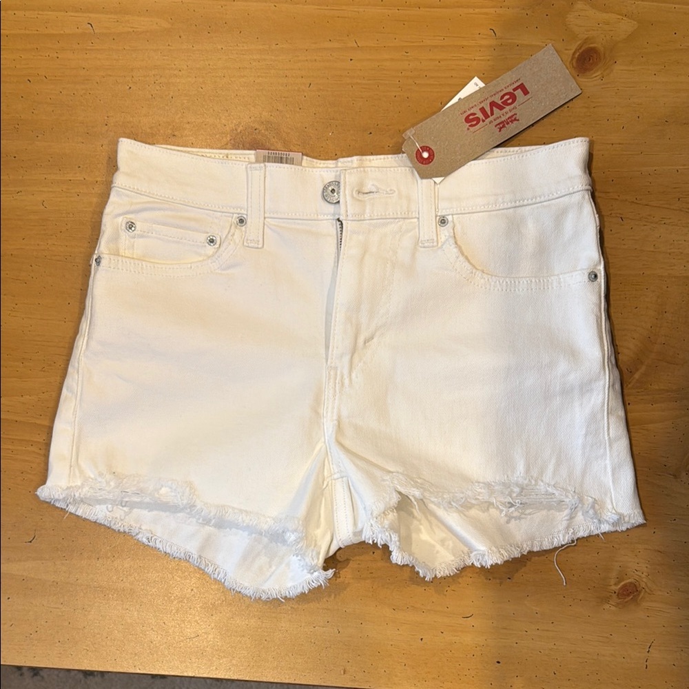 Levi's White Jean Shorts Distressed Hem